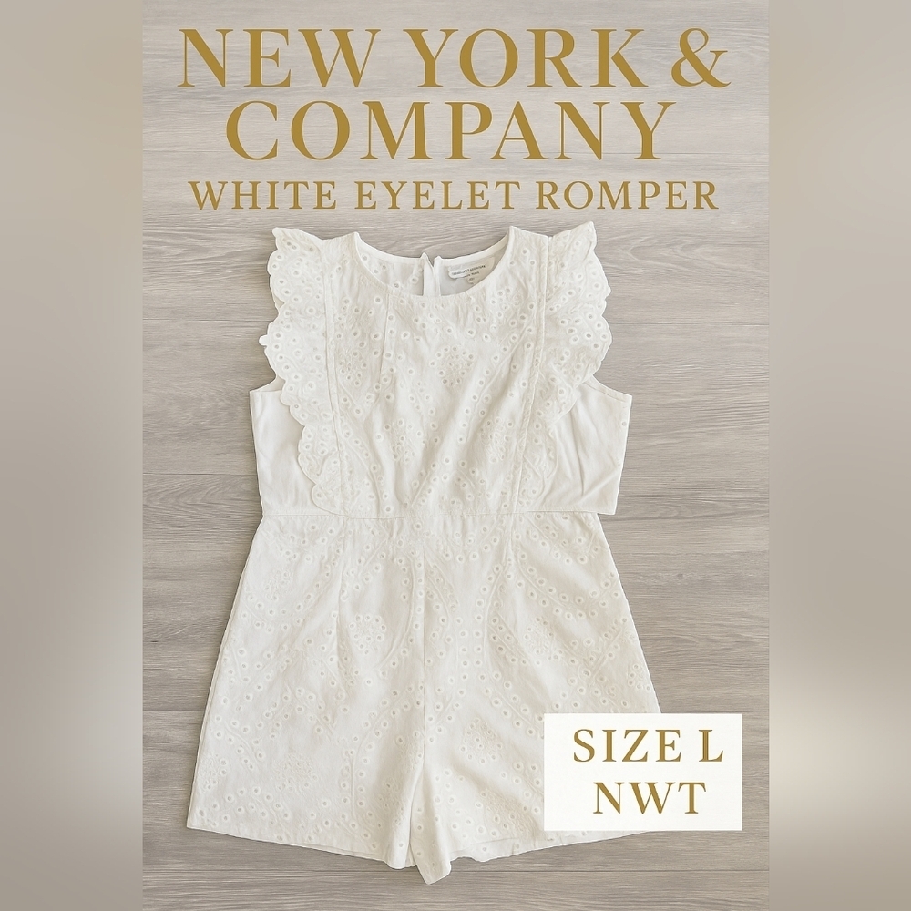 NY&C White Eyelet Flutter Sleeve Romper 🤍 Size L NWT